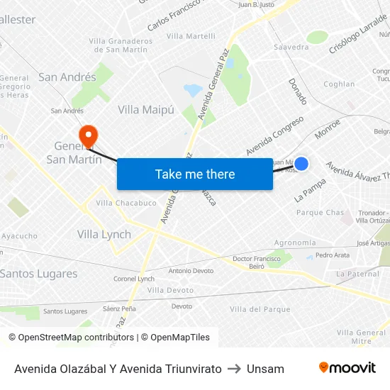 Avenida Olazábal Y Avenida Triunvirato to Unsam map
