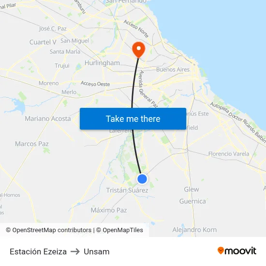 Estación Ezeiza to Unsam map
