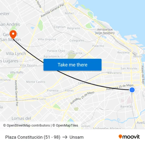 Plaza Constitución (51 - 98) to Unsam map