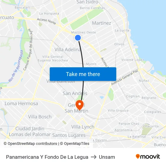 Panamericana Y Fondo De La Legua to Unsam map
