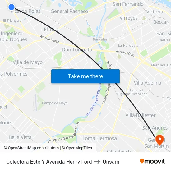 Colectora Este Y Avenida Henry Ford to Unsam map
