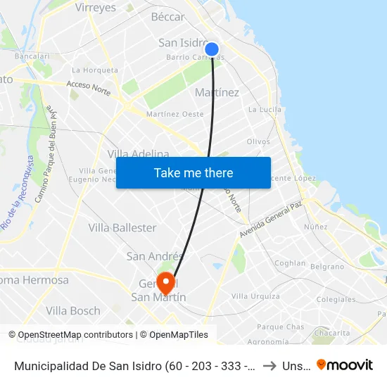 Municipalidad De San Isidro (60 - 203 - 333 - 343 - 365 - 371) to Unsam map