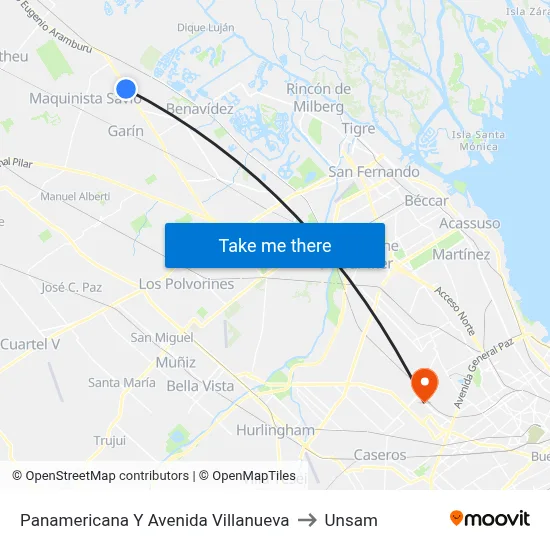 Panamericana Y Avenida Villanueva to Unsam map