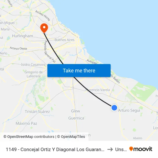 1149 - Concejal Ortiz Y Diagonal Los Guaraníes (5 Esquinas) to Unsam map
