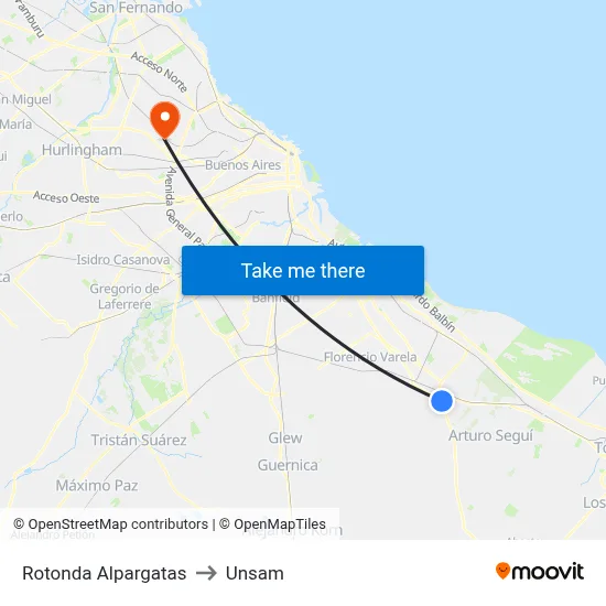 Rotonda Alpargatas to Unsam map