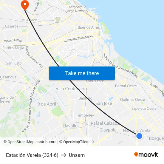Estación Varela (324-6) to Unsam map