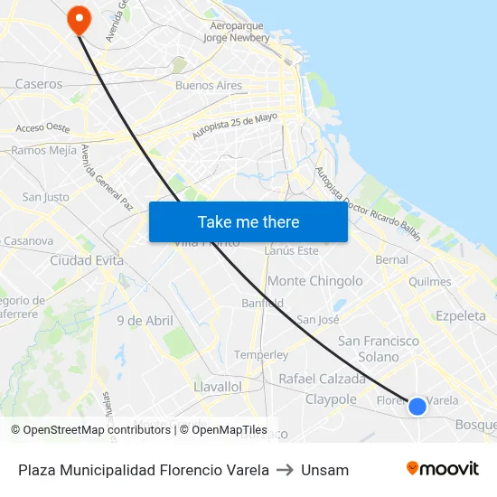 Plaza Municipalidad Florencio Varela to Unsam map