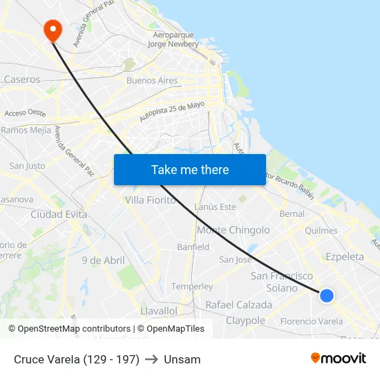 Cruce Varela (129 - 197) to Unsam map