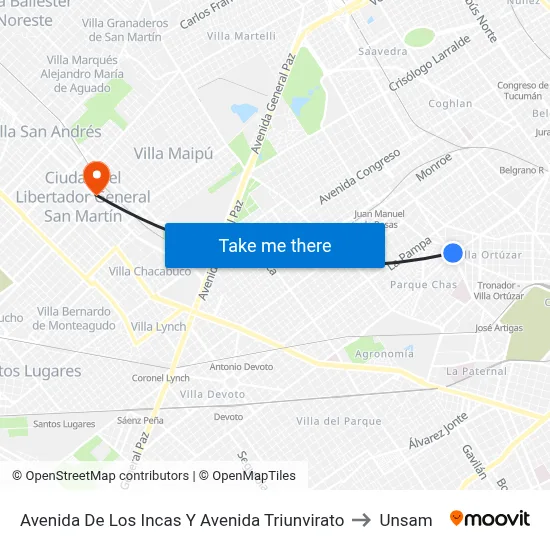 Avenida De Los Incas Y Avenida Triunvirato to Unsam map