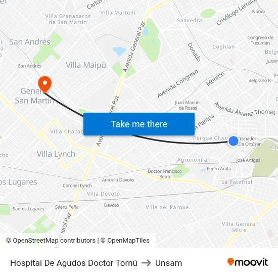 Hospital De Agudos Doctor Tornú to Unsam map