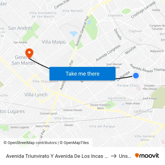 Avenida Triunvirato Y Avenida De Los Incas (71 - 127) to Unsam map