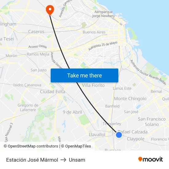 Estación José Mármol to Unsam map