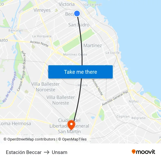Estación Beccar to Unsam map