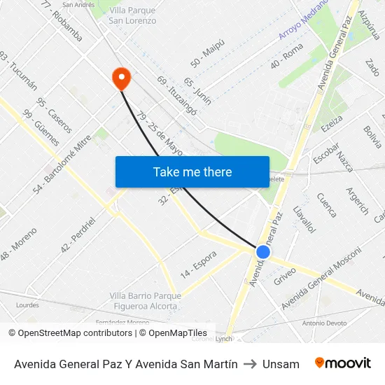 Avenida General Paz Y Avenida San Martín to Unsam map