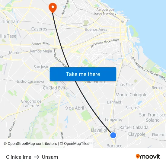 Clínica Ima to Unsam map
