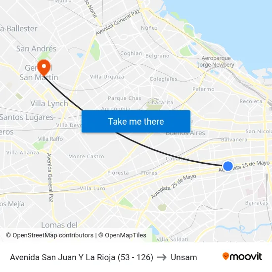 Avenida San Juan Y La Rioja (53 - 126) to Unsam map