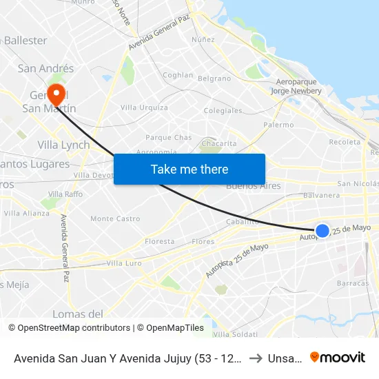 Avenida San Juan Y Avenida Jujuy (53 - 126) to Unsam map