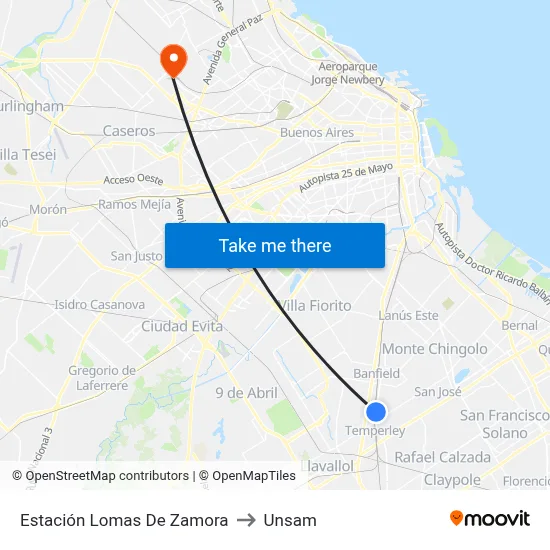 Estación Lomas De Zamora to Unsam map