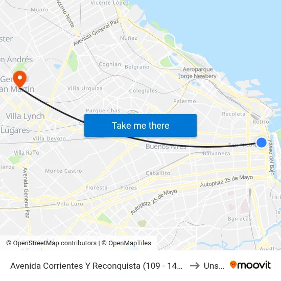 Avenida Corrientes Y Reconquista (109 - 140 - 146 - 180) to Unsam map