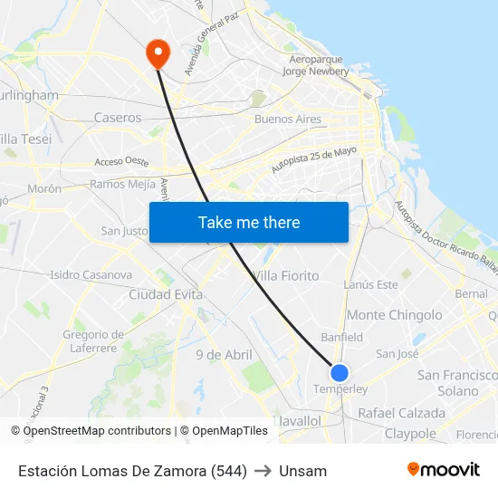 Estación Lomas De Zamora (544) to Unsam map