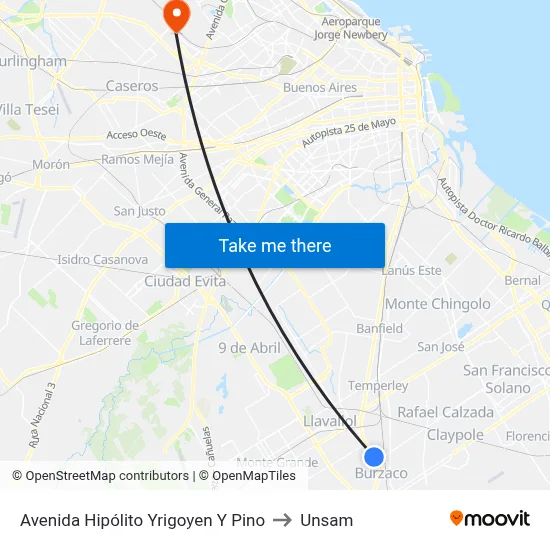 Avenida Hipólito Yrigoyen Y Pino to Unsam map