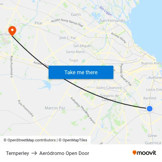 Temperley to Aeródromo Open Door map