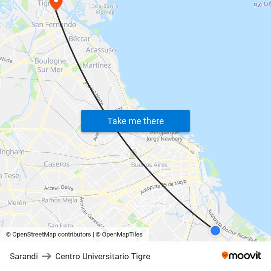 Sarandi to Centro Universitario Tigre map