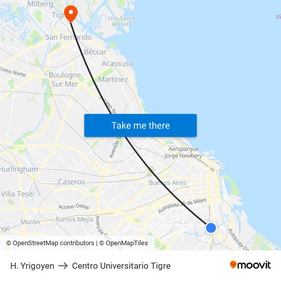 H. Yrigoyen to Centro Universitario Tigre map