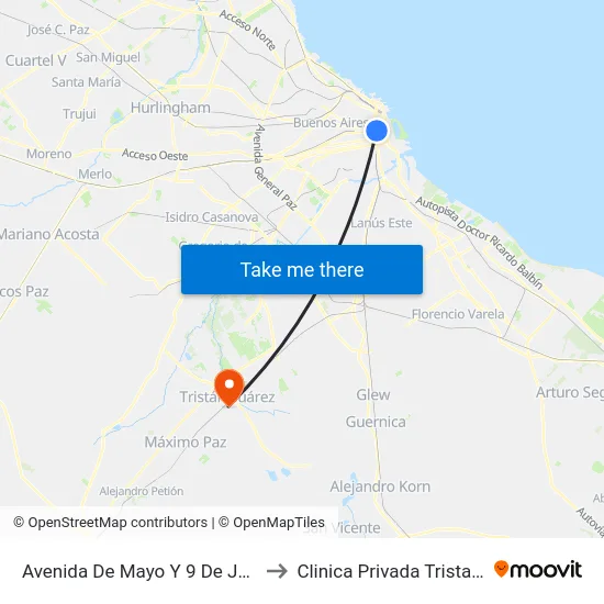 Avenida De Mayo Y 9 De Julio (7 - 24) to Clinica Privada Tristan Suarez map