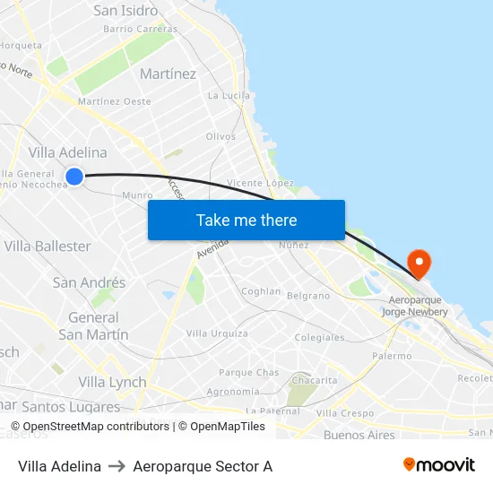 Villa Adelina to Aeroparque Sector A map