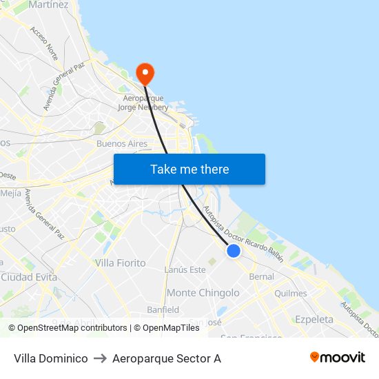 Villa Dominico to Aeroparque Sector A map
