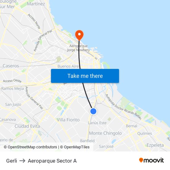 Gerli to Aeroparque Sector A map