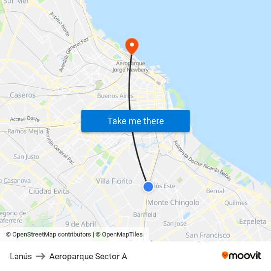 Lanús to Aeroparque Sector A map