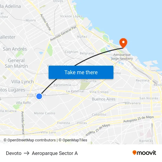 Devoto to Aeroparque Sector A map