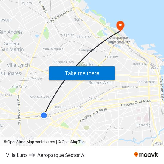 Villa Luro to Aeroparque Sector A map