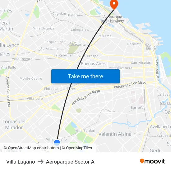 Villa Lugano to Aeroparque Sector A map