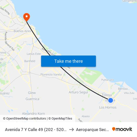 Avenida 7 Y Calle 49 (202 - 520 - Este) to Aeroparque Sector A map