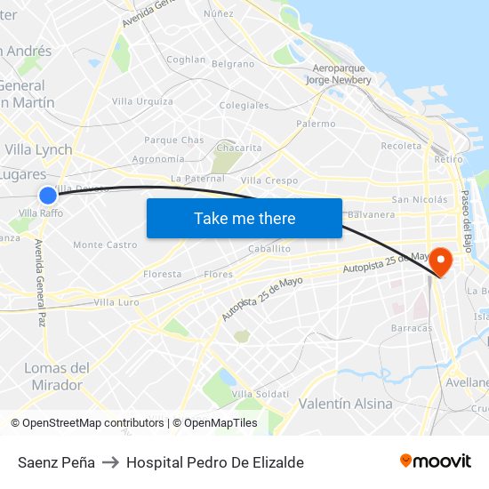 Saenz Peña to Hospital Pedro De Elizalde map