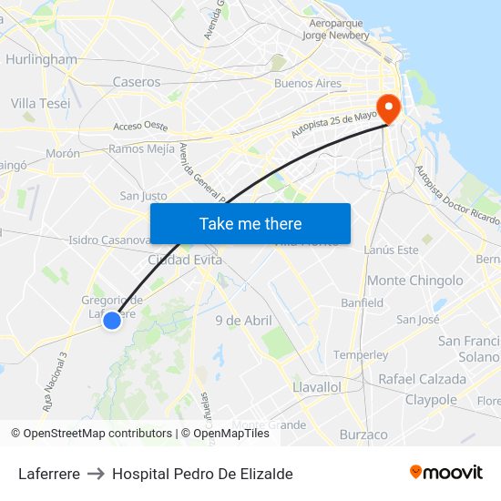 Laferrere to Hospital Pedro De Elizalde map