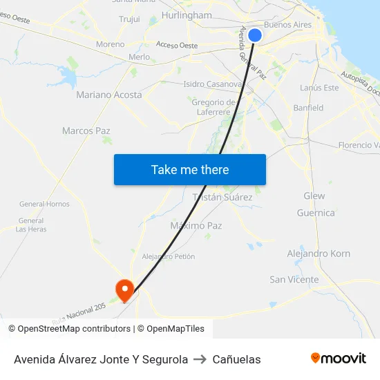 Avenida Álvarez Jonte Y Segurola to Cañuelas map