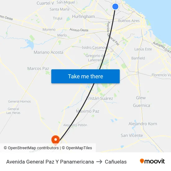Avenida General Paz Y Panamericana to Cañuelas map