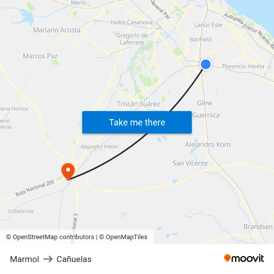 Marmol to Cañuelas map