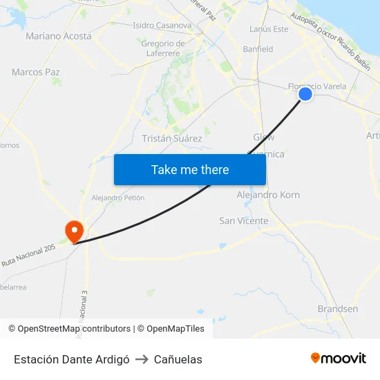 Estación Dante Ardigó to Cañuelas map