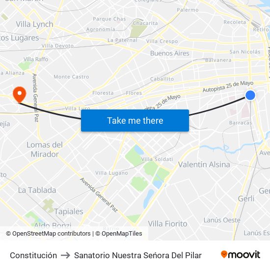 Constitución to Sanatorio Nuestra Seńora Del Pilar map