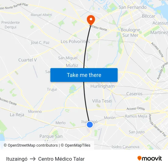 Ituzaingó to Centro Médico Talar map