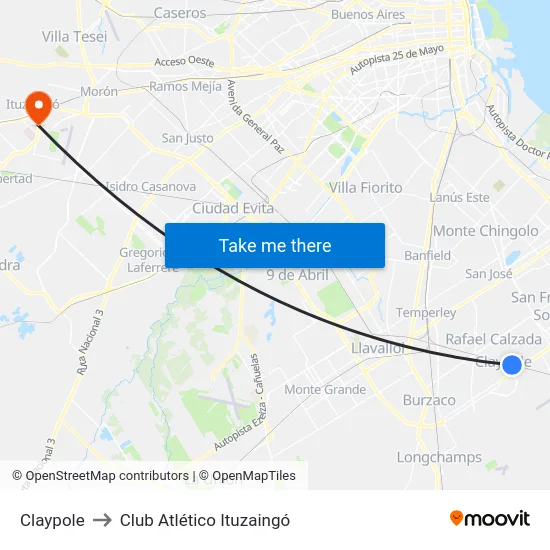 Claypole to Club Atlético Ituzaingó map