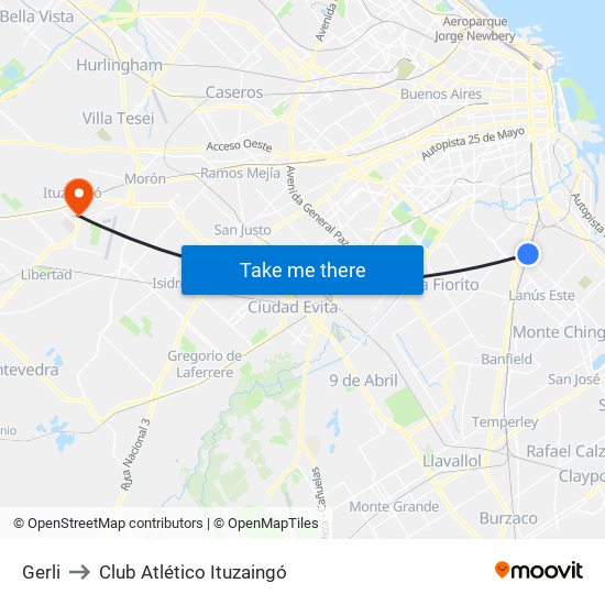 Gerli to Club Atlético Ituzaingó map