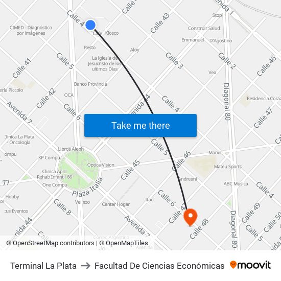 Terminal La Plata to Facultad De Ciencias Económicas map