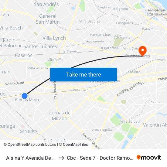 Alsina Y Avenida De Mayo to Cbc - Sede 7 - Doctor Ramos Mejía map