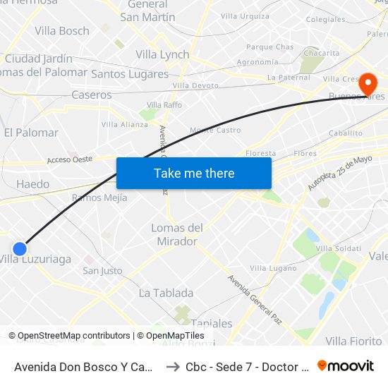 Avenida Don Bosco Y Camino De Cintura to Cbc - Sede 7 - Doctor Ramos Mejía map